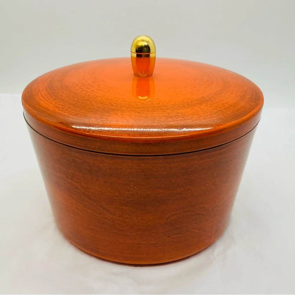 VTG Orange Lacquer Ware Stacking Nesting Set 3 Bowls & Lid Floral Design - Japan